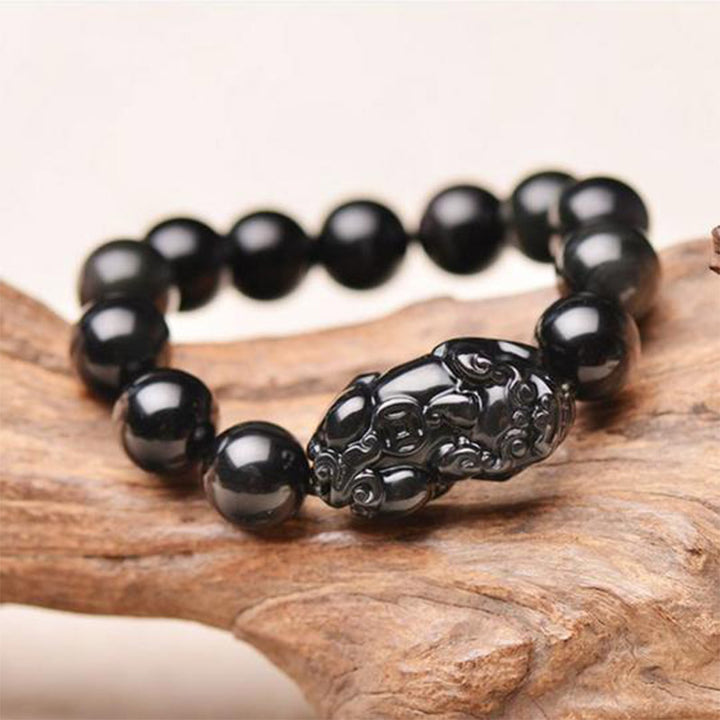 Buddha Stones FengShui PiXiu Obsidian Wealth Bracelet