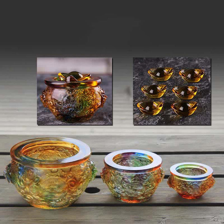 Handmade Liuli Crystal Treasure Bowl Art Piece Home Decoration