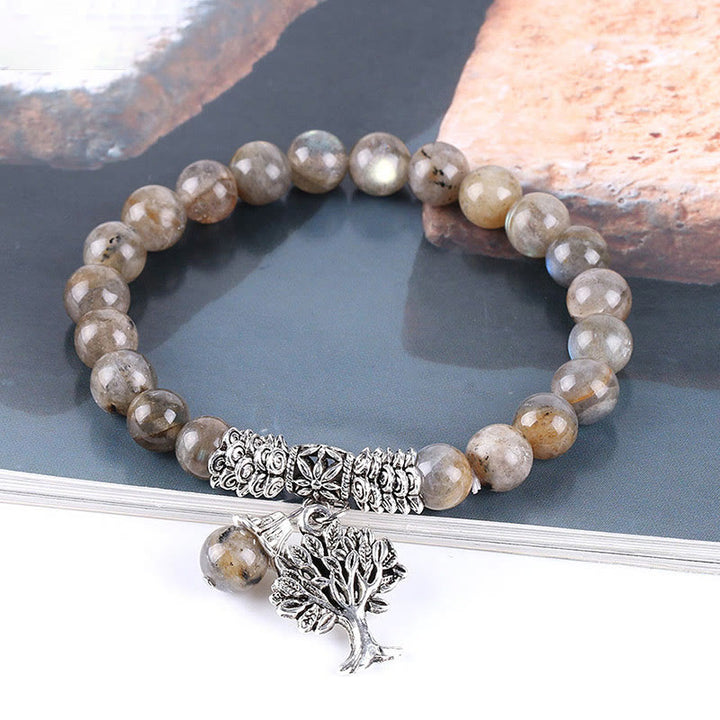 Buddha Stones Natural Gemstone Tree of Life Lucky Charm Stretch Bracelet