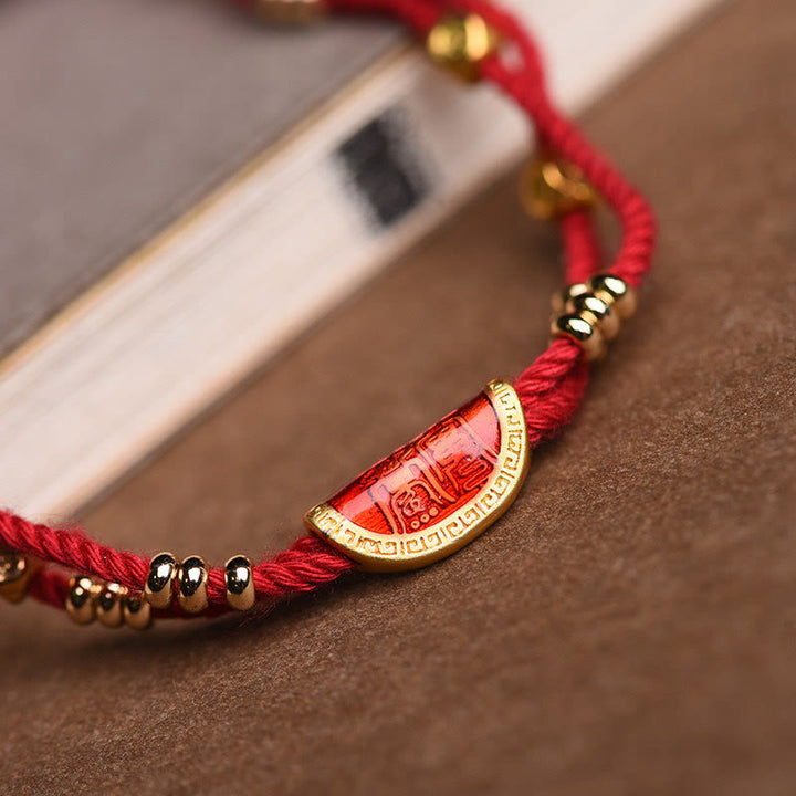 Buddha Stones Handmade Cinnabar Dumplings Design Luck Braided Red Rope Bracelet