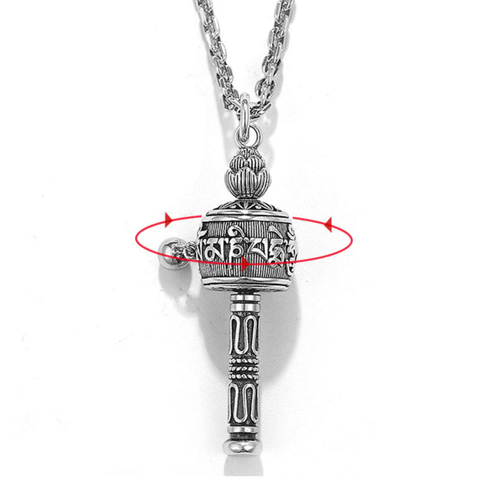 Buddha Stones Tibetan Om Mani Padme Hum Prayer Wheel Lotus Wisdom Rotatable Necklace Pendant