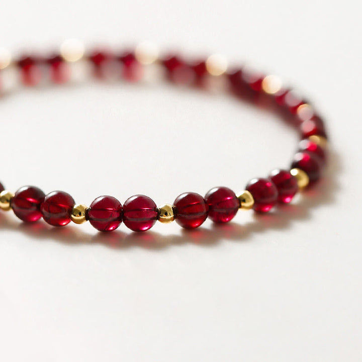 Buddha Stones 14K Gold Natural Garnet Cinnabar Flower Calm Bracelet