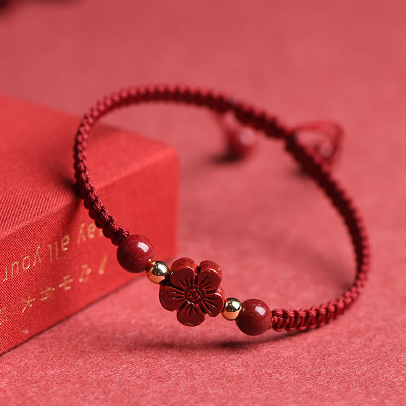 Four Leaf Clover Five-petal Flower Cinnabar Blessing Red String Bracelet