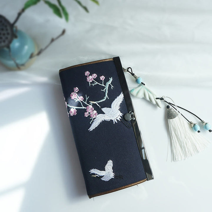 Flower Plum Peach Blossom Bamboo Double-sided Embroidery Large Capacity Cash Holder Wallet Shopping Purse