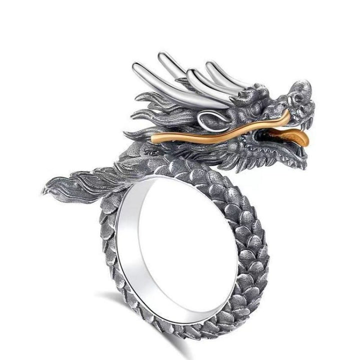 Buddha Stones Vintage Dragon Design Protection Strength Adjustable Ring