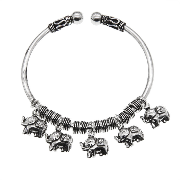 925 Sterling Silver Elephant Strength Bracelet Bangle