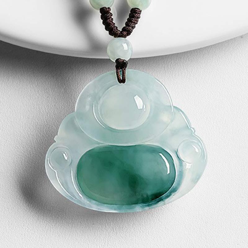 Buddha Cyan Jade Luck Necklace Pendant