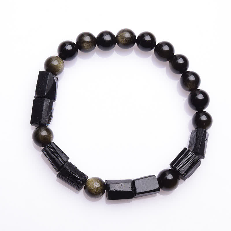 Buddha Stones  Gold Sheen Obsidian Black Tourmaline Wealth Bracelet