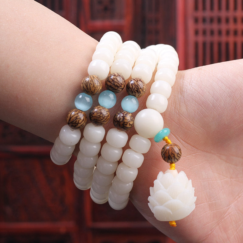 Buddha Stones White Bodhi Seed Mala 108 Beads Luck Bracelet