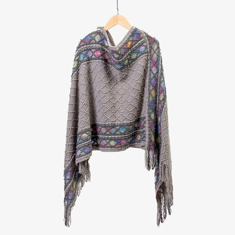 Buddha Stones Tibetan Colorful Striped Rhombus Pattern Shawl Tassels Pullover Winter Cozy Travel Scarf Wrap