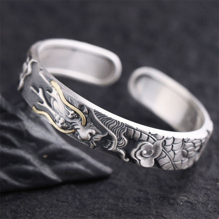 999 Sterling Silver Dragon Strength Protection Bracelet Bangle