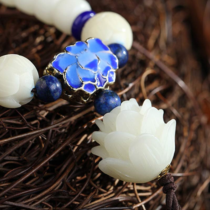 Buddha Stones White Bodhi Lotus Mala Focus Bracelet