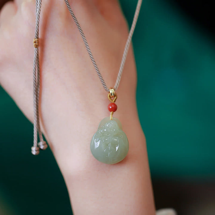 Laughing Buddha Hetian Jade Wealth Prosperity String Necklace Pendant