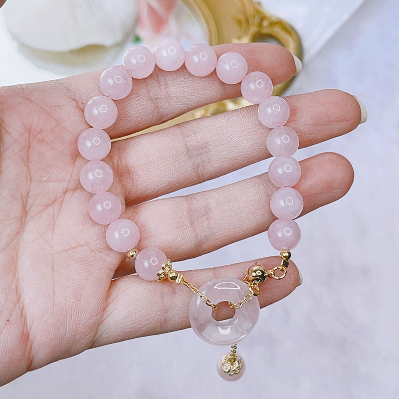 Buddha Stones Natural Pink Crystal Peace Buckle Love Charm Bracelet