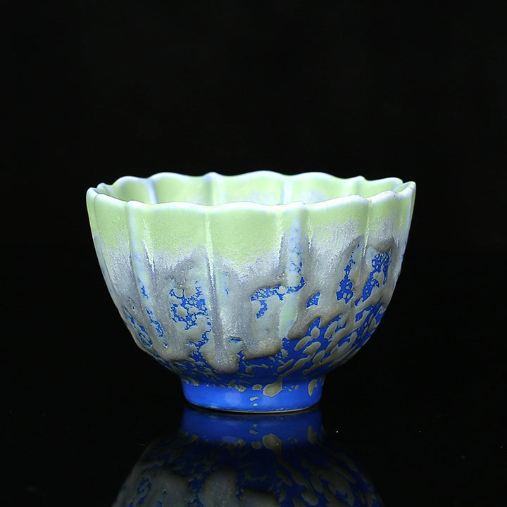 Buddha Stones Retro Blue Red Gradient Lotus Pattern Kiln Change Ceramic Teacup Kung Fu Tea Cup Bowl