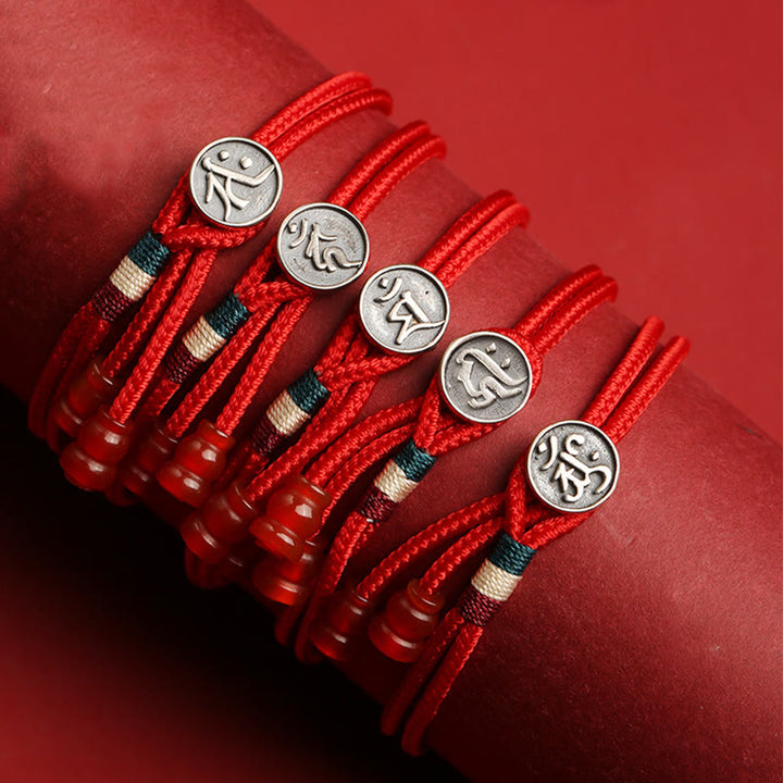 Buddha Stones 925 Sterling Silver Chinese Zodiac Luck Braided Red String Double Layer Bracelet