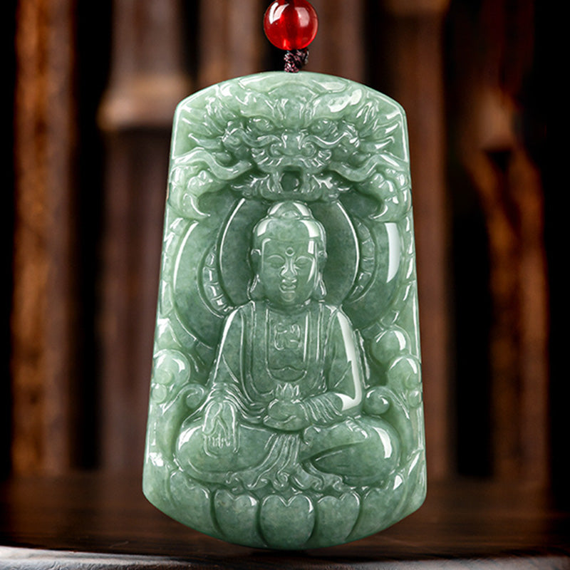 Tathagata Buddha Dragon Jade Amulet Serenity String Necklace