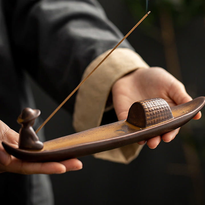 A Lonely Fisherman Afloat Ceramic Healing Incense Burner