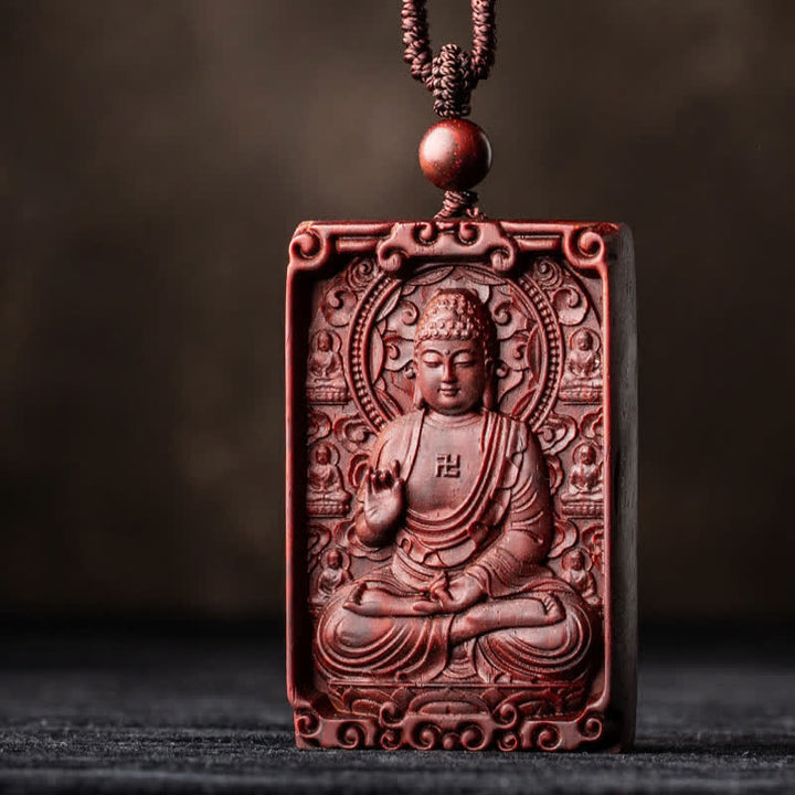 Chinese Zodiac Natal Buddha Small Leaf Red Sandalwood Protection Necklace Pendant