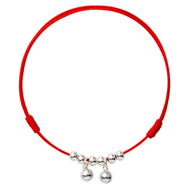 Buddha Stones 925 Sterling Silver Red String Braid Bell Charm Anklet