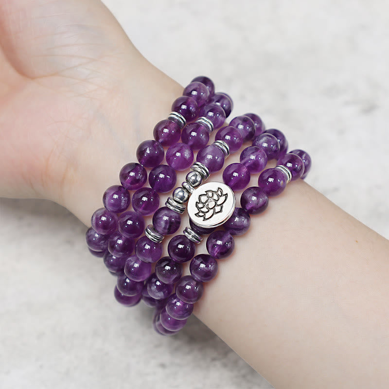 Buddha Stones Natural Amethyst Purification Mala Bracelet