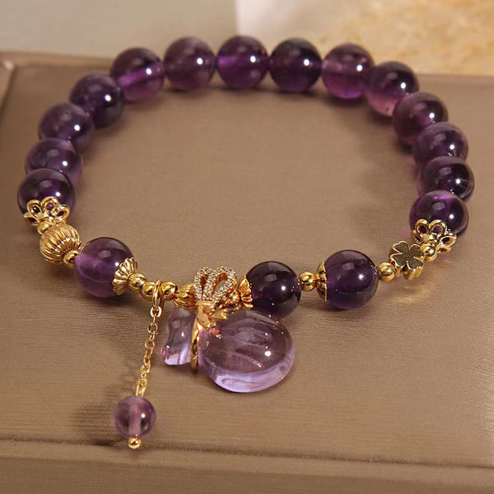 Buddha Stones Natural Amethyst Crystal Money Bag Charm Positive Bracelet