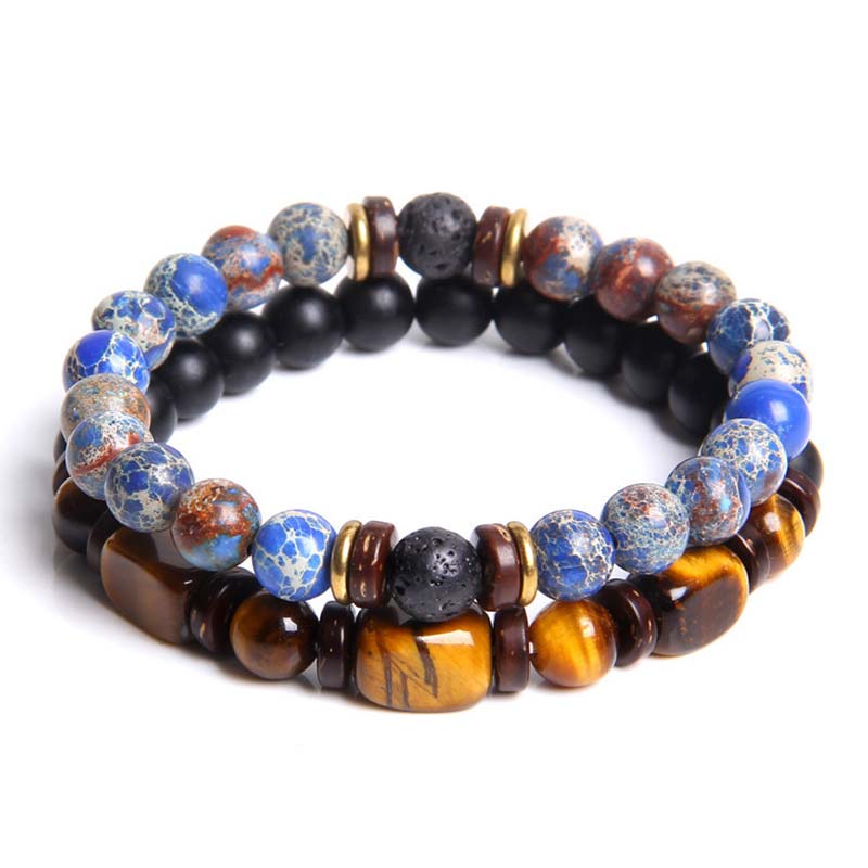 Buddha Stones 2PCS Healing Crystal Emperor Stone Tiger Eye Bead Bracelet