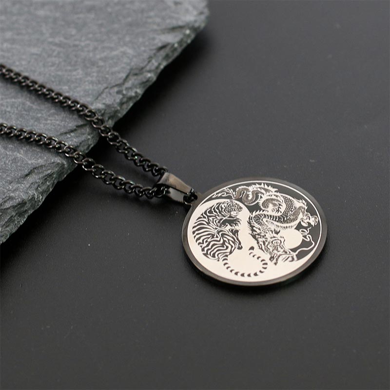 Buddha Stones Tiger Dragon Titanium Steel Chain Necklace Harmony Pendant