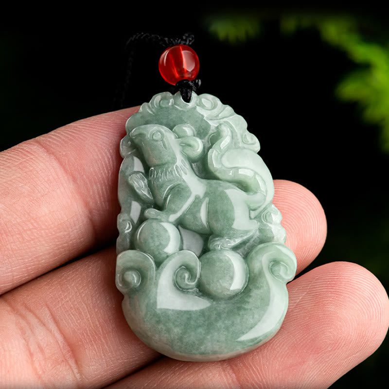 Buddha Stones Natural Green Jade 12 Chinese Zodiac Luck Prosperity Necklace Pendant