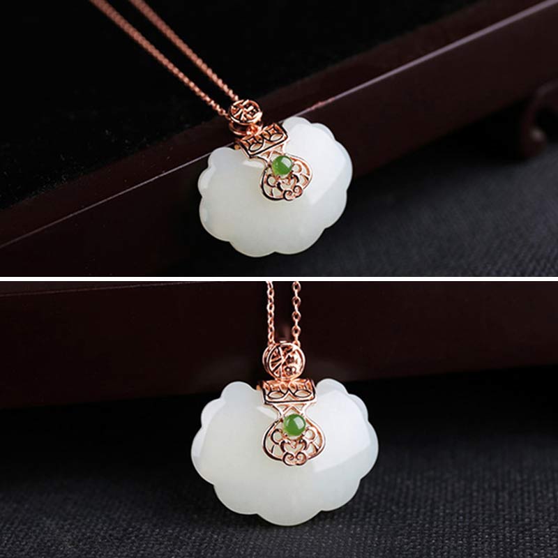 925 Sterling Silver White Jade Blessing Happiness Necklace Chain Pendant