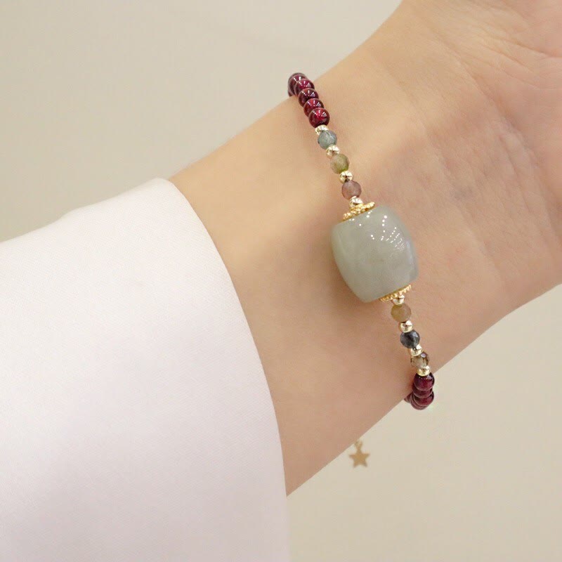 Buddha Stones Garnet Jade Bead Peace Buckle Protection Bracelet