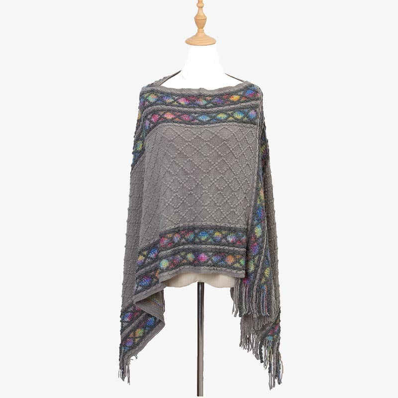 Buddha Stones Tibetan Colorful Striped Rhombus Pattern Shawl Tassels Pullover Winter Cozy Travel Scarf Wrap