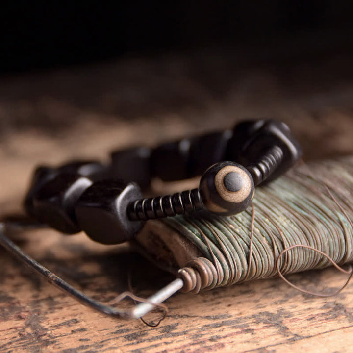 Buddha Stones Tibetan Ebony Wood Dzi Bead Strength Bracelet