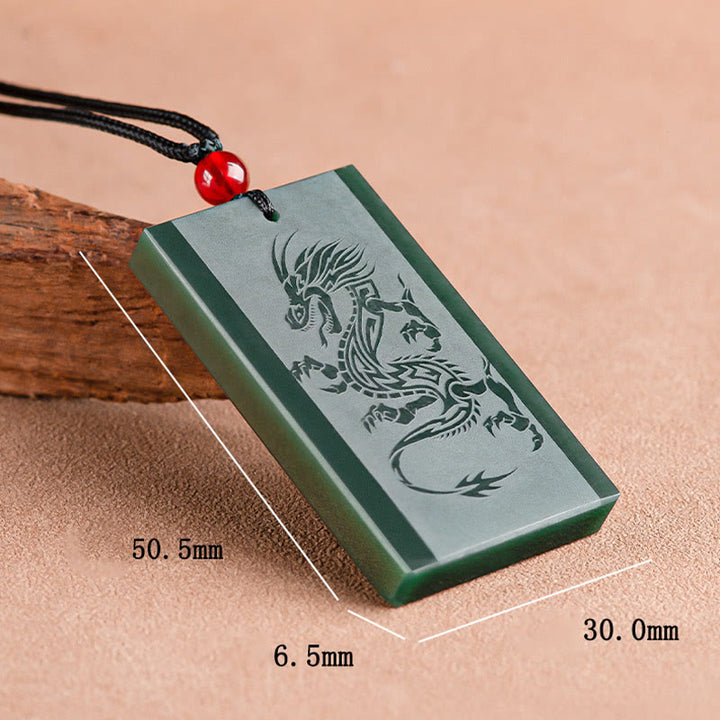 Buddha Stones Hetian Cyan Jade Dragon Engraved Success Necklace Pendant