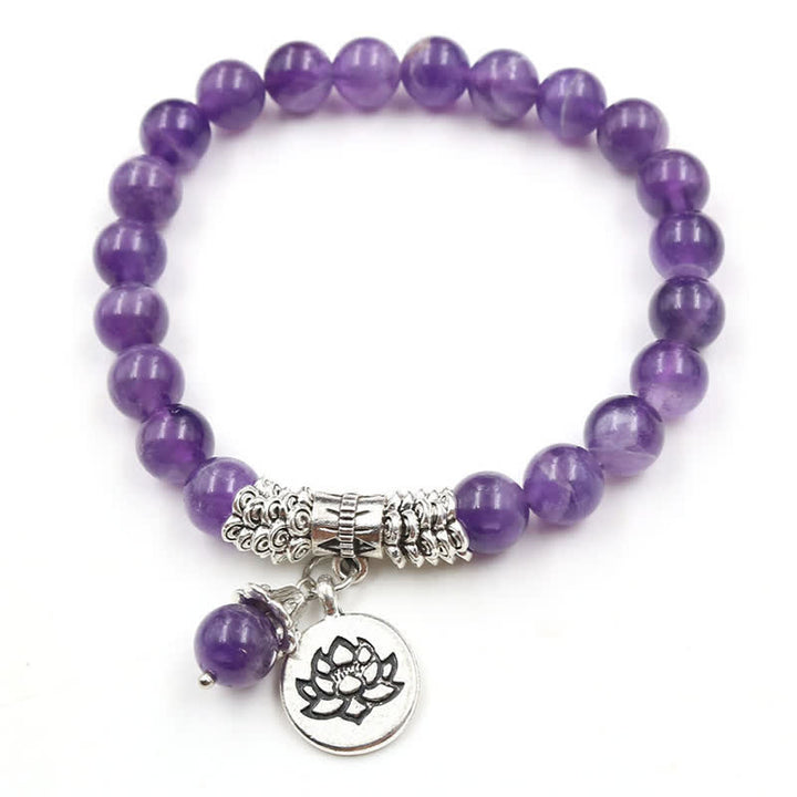 Buddha Stones Amethyst Crystal Lotus Healing Balance Bracelet