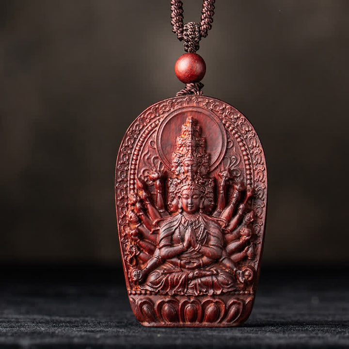 Chinese Zodiac Natal Buddha Small Leaf Red Sandalwood Lotus Protection Necklace Pendant