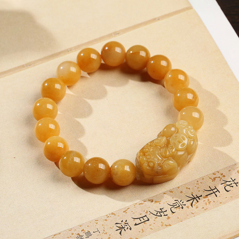 Buddha Stones Golden Silk Jade Pixiu Wealth Bracelet