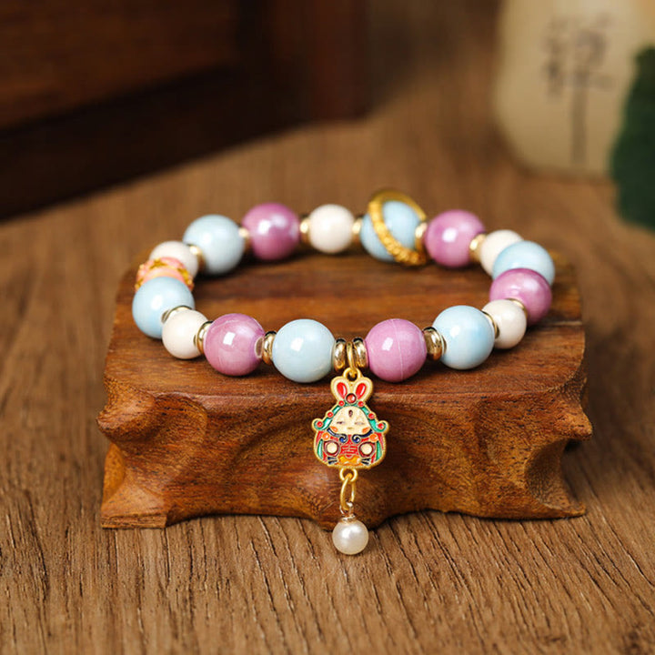 Buddha Stones Tibetan Zakiram Goddess of Wealth Rabbit Lion Head Charm Liuli Glass Incense Ash Porcelain Bead Protection Bracelet