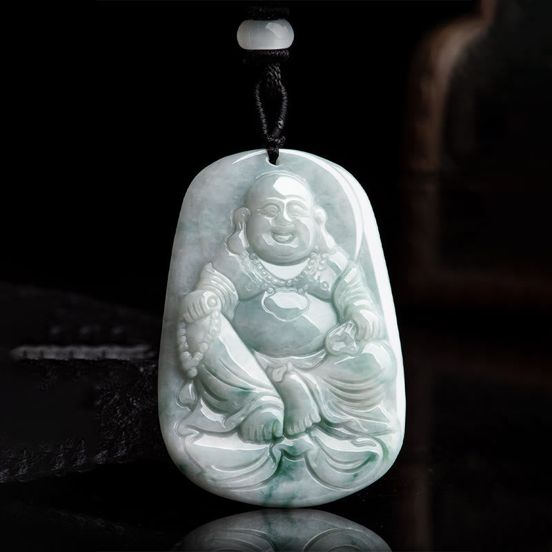 Buddha Stones Natural Jade Laughing Buddha Maitreya Buddha Luck String Necklace Pendant