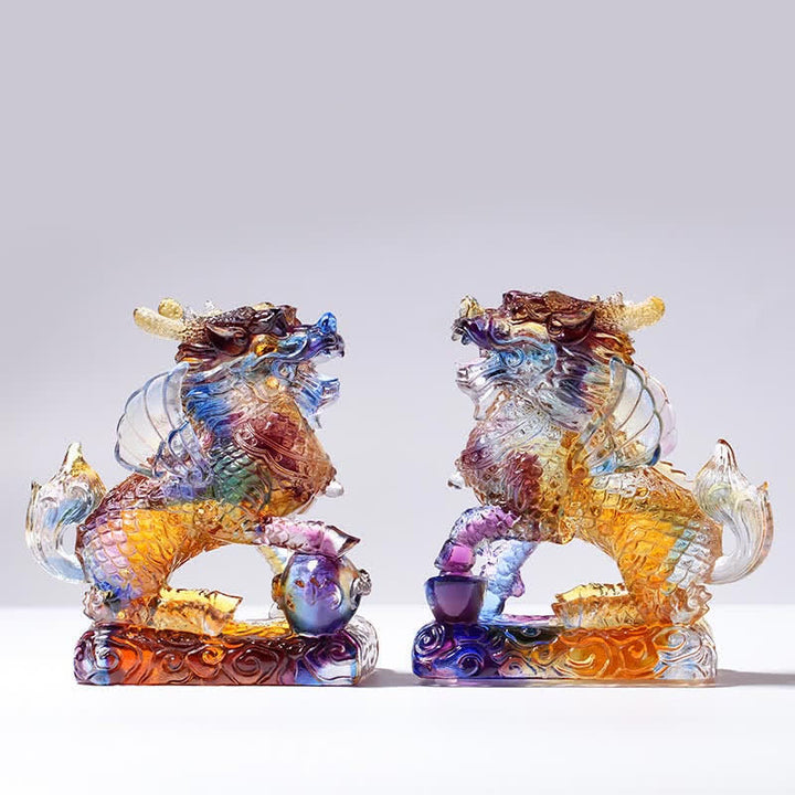 Feng Shui Kirin Handmade Liuli Crystal Art Piece Fortune Home Office Decoration