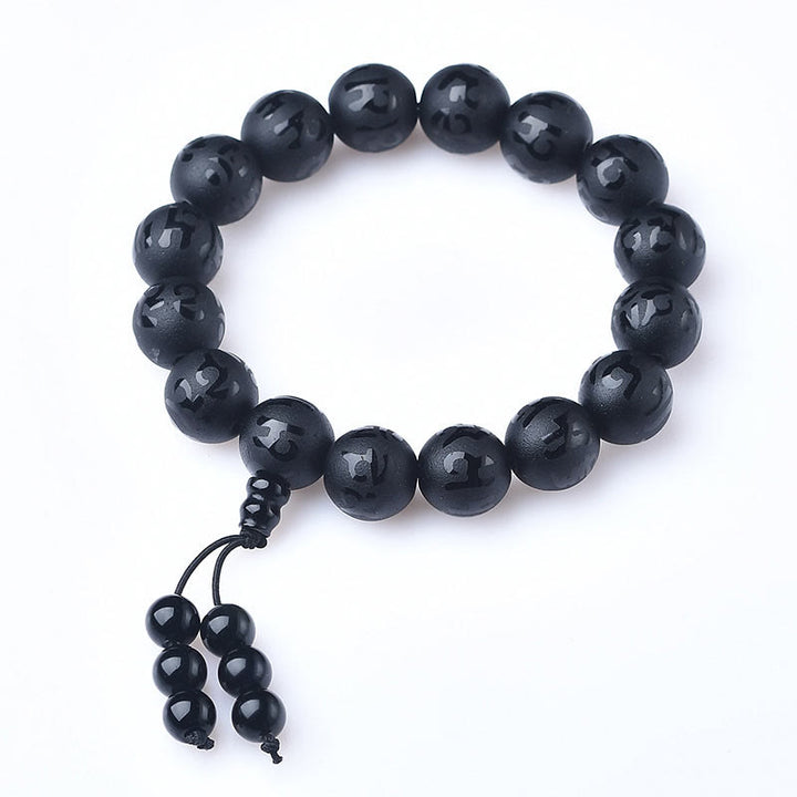 Buddha Stones Tibet White Crystal Black Onyx Om Mani Padme Hum Meditation Bracelet