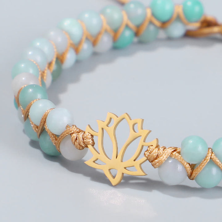 Buddha Stones Amazonite Beads Lotus Flower Balance Weave Bracelet