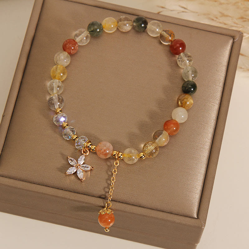 Buddha Stones Multicolored Rutilated Quartz Auspiciousness Zircon Flower Bracelet