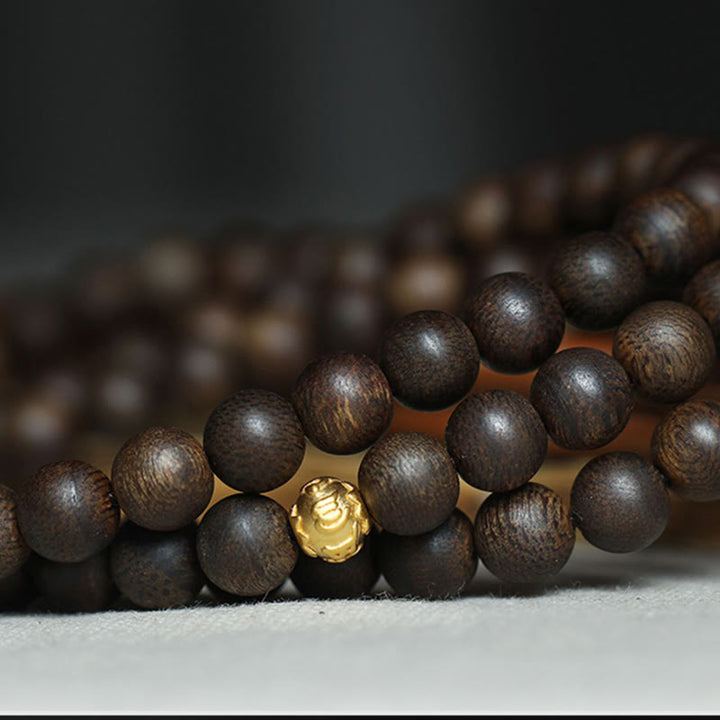 108 Mala Beads 999 Pure Gold Beads Rare Brunei Agarwood Peace Strength Bracelet