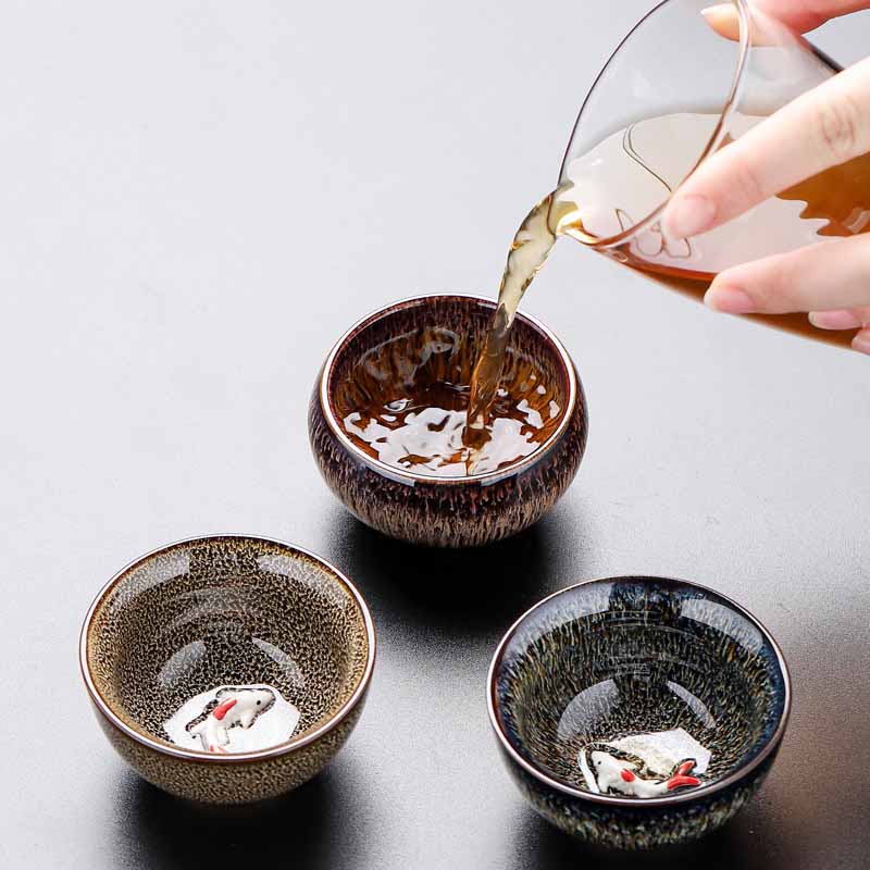 Buddha Stones Small Koi Fish Kiln Change Chinese Jianzhan Ceramic Teacup Kung Fu Tea Cup 60ml