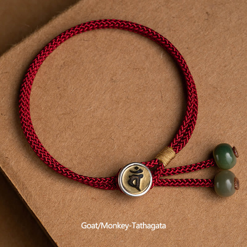 Buddha Stones 925 Sterling Silver Handmade Chinese Zodiac Natal Buddha Cyan Bodhi Seed Protection Braided Red String Bracelet