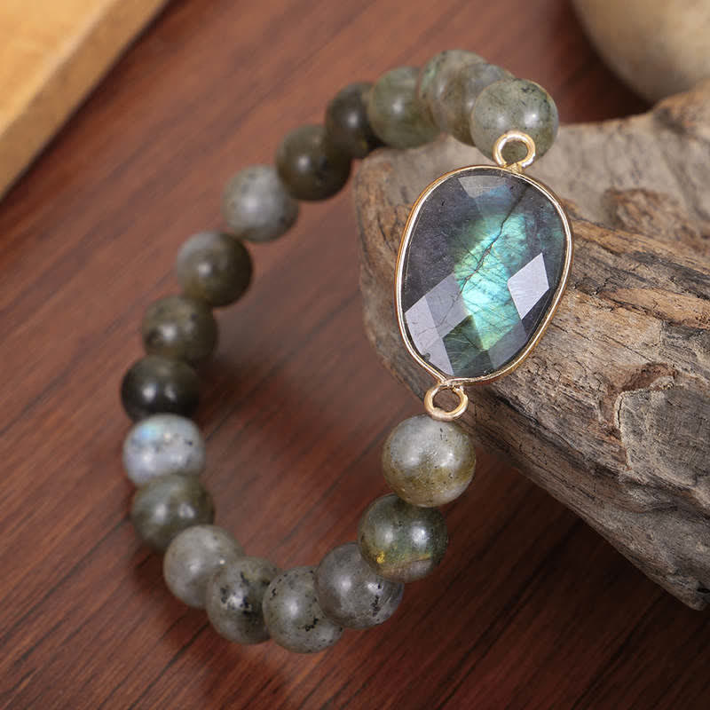 Buddha Stones Natural Labradorite Moonstone Support Healing Beaded Bracelet