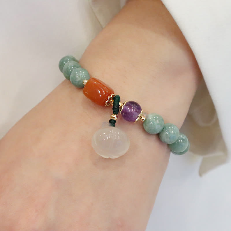 Cyan Jade Lotus Pumpkin Wish Peace Buckle Amethyst Crystal Healing Bracelet