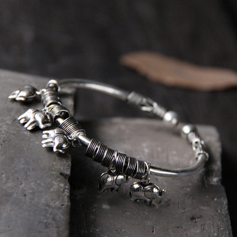 925 Sterling Silver Elephant Strength Bracelet Bangle