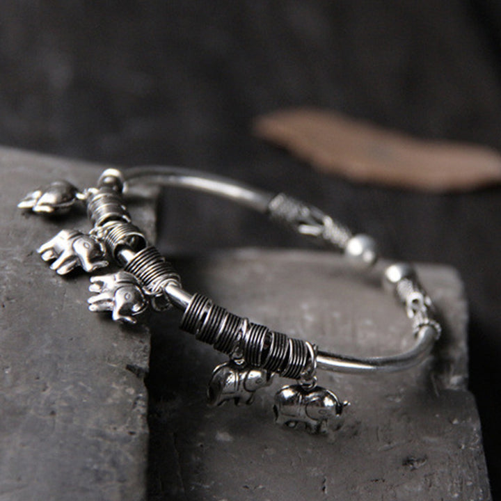 925 Sterling Silver Elephant Strength Bracelet Bangle